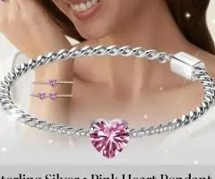 Silver Bracelet with Pink Heart-Shaped Pendant